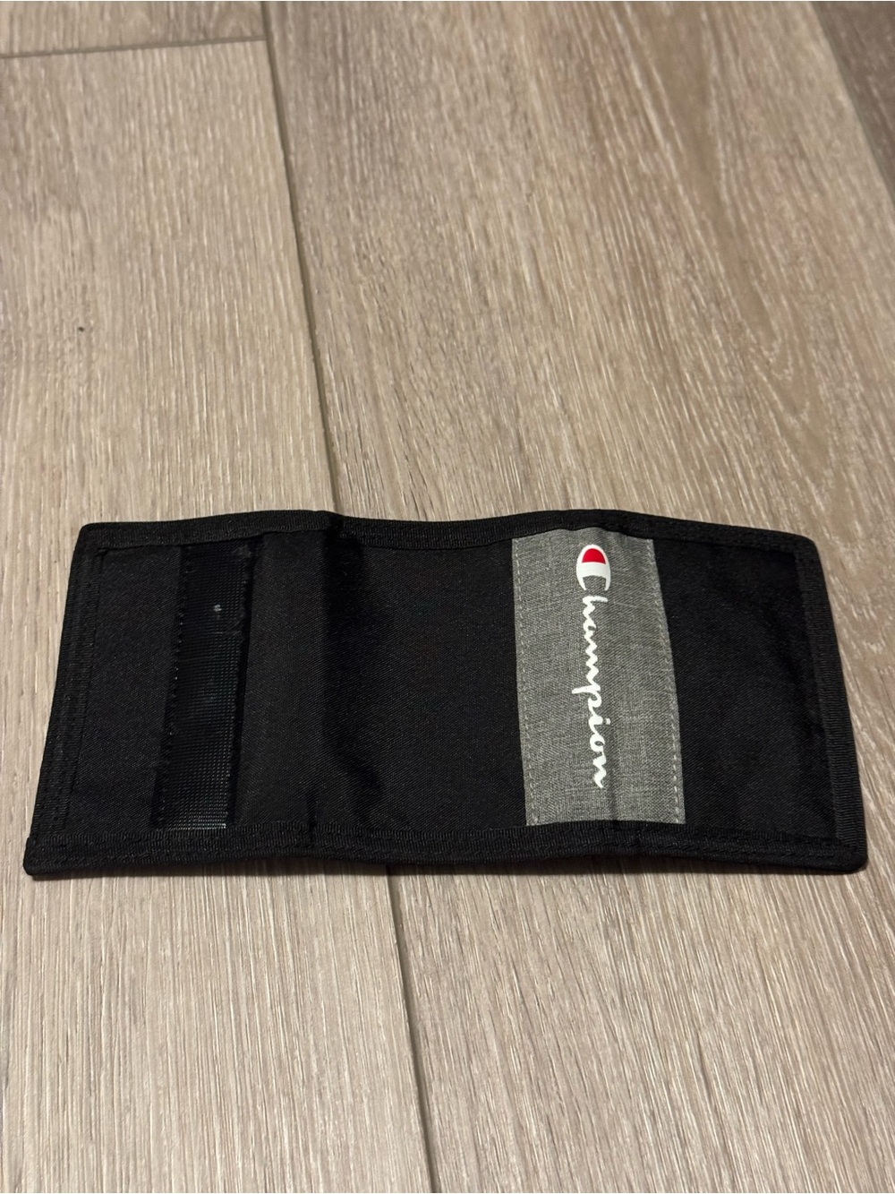 Champion Black Tri-Fold Wallet with Gray Logo Panel